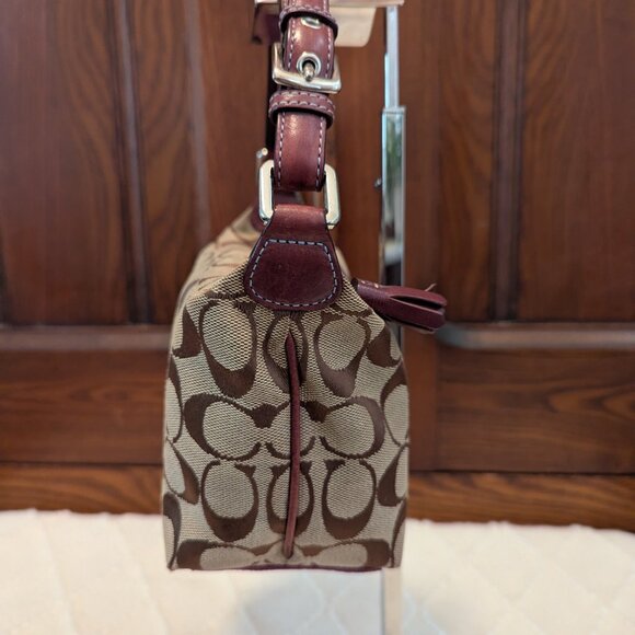 Coach Mini Handbag Brown Canvas Purple Suede Signature C Purse - Picture 4 of 10